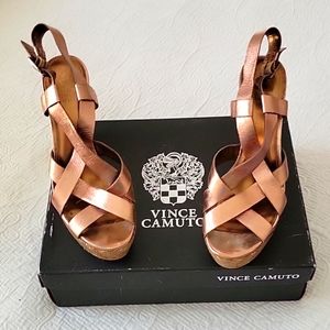 Vince Camuto Summer Bronze/Cow Crackle Wedge Sandals- 9M